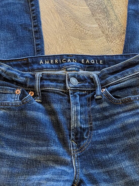 American Eagle Outfitters Denim - American Eagle Dark Wash Distressed Original Straight Airflex Blue Jeans Size 26